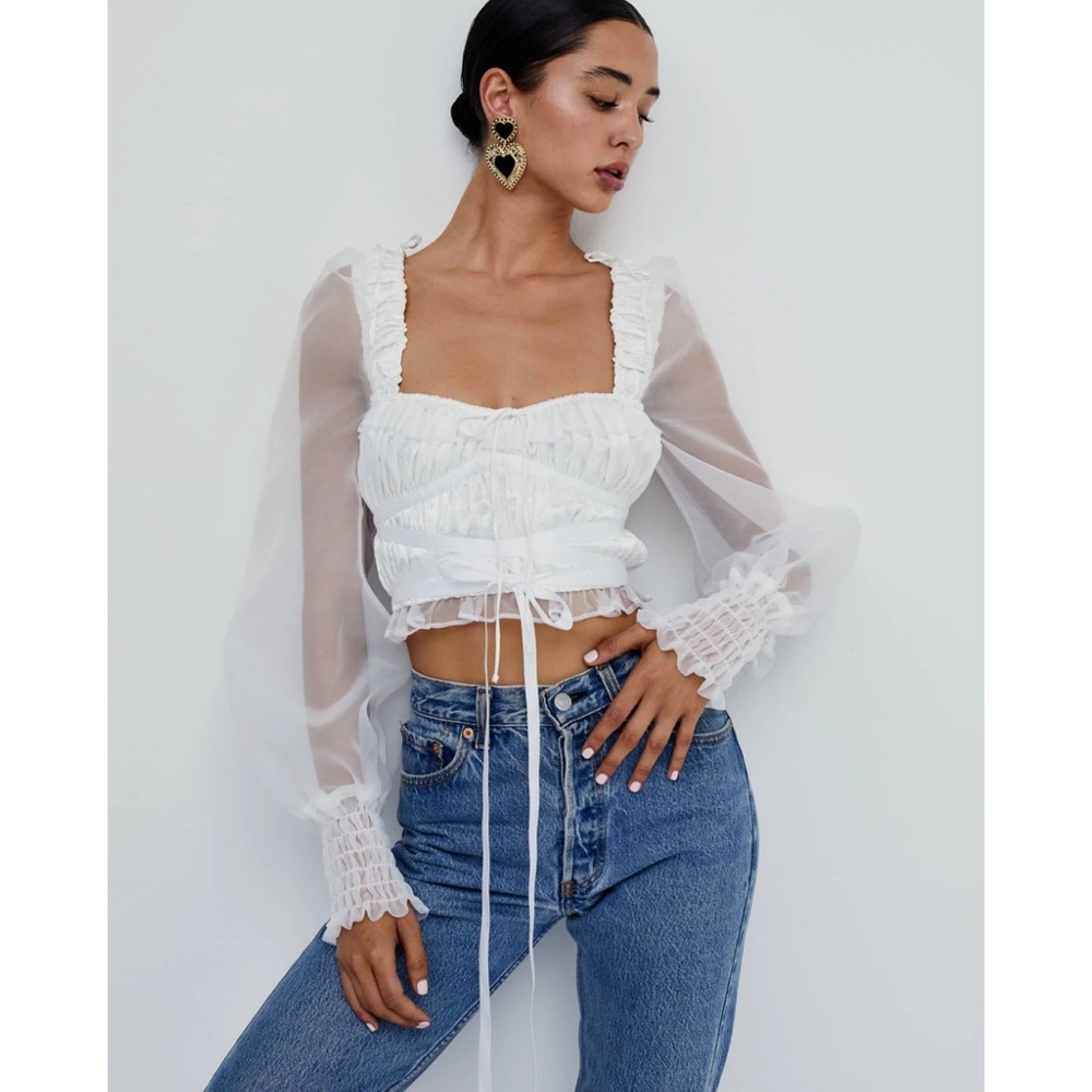 For Love And Lemons White Gabrielle Blouse